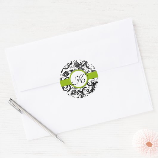 Stickers Mariage Vintage vert pomme Damask (Enveloppe)