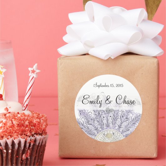 Stickers Mariage Vintage violet en plumes (Fête)