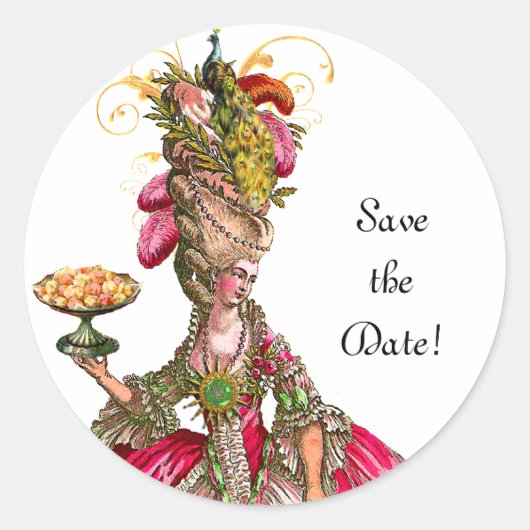 Stickers Marie Antoinette Peacock "Save the Date" (Devant)