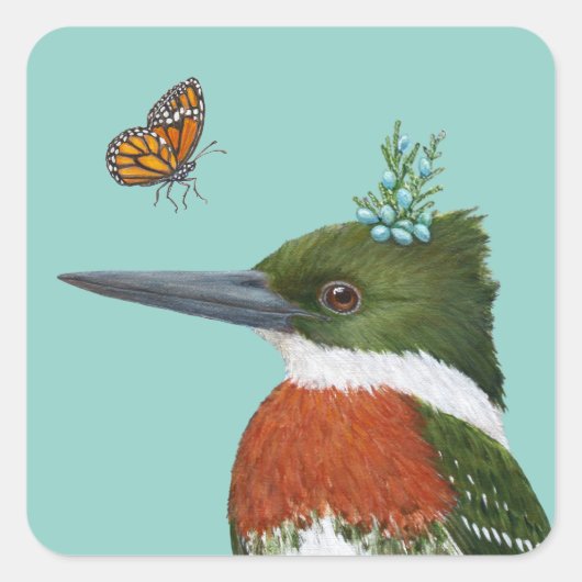 stickers martin-pêcheur vert et monarque papillon (Devant)