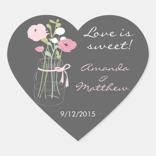 Stickers Mason Gris et Rose Jar Wedding Favor (Devant)