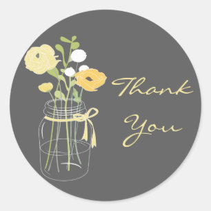 Stickers Mason Jaune et Gris Mason Jar Mariage Fav