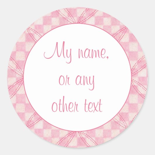 Stickers Matte rond 3" PINK CHECK QUILT (Devant)