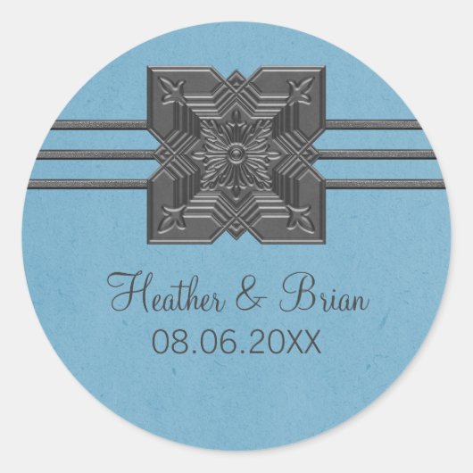 Stickers Médaillon Bleu Bordure Mariage (Devant)