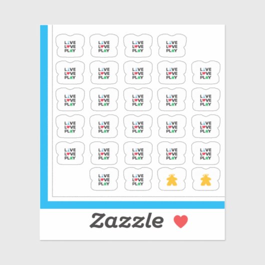 Stickers Meeple Tee - Live, Love, Play (Feuille)
