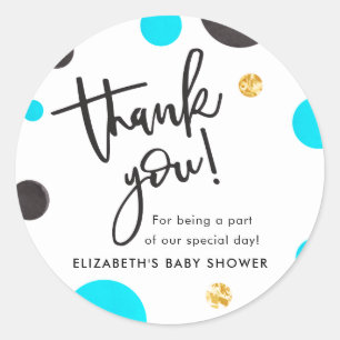 Stickers Merci Baby shower bleu et or - Garçon