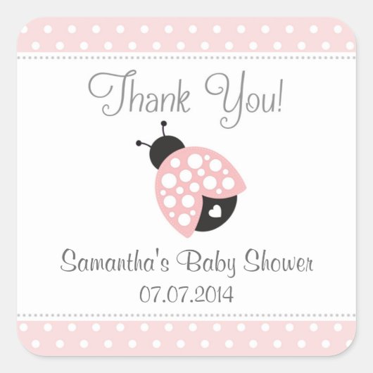 Stickers Merci Baby shower Ladybug (rose) (Devant)