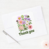 Stickers Merci belles fleurs rose vert (Enveloppe)