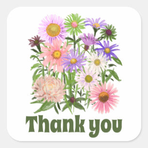 Stickers Merci belles fleurs rose vert