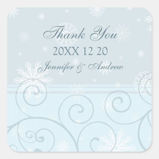 Stickers Merci Bleu Blanc d'hiver Mariage (Devant)
