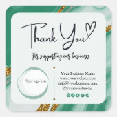 Stickers Merci carré pour affaires - Marbre vert (Devant)