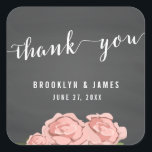 Stickers Merci Chalkboard Floral<br><div class="desc">stickers de mariage Merci en tableau floral avec fleurs roses et texte personnalisable</div>