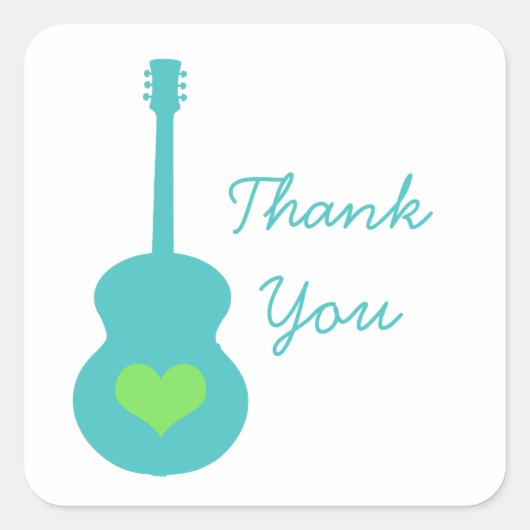 Stickers Merci Coeur Aqua/Green Guitar (Devant)