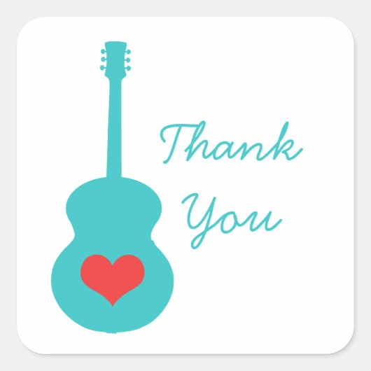 Stickers Merci Coeur Aqua/Red Guitar (Devant)