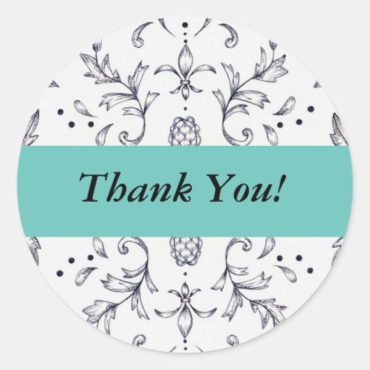 Stickers Merci Damask Noir et Turquoise (Devant)