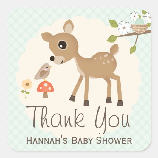 Stickers Merci de Baby shower de cerfs en bois MIN (Devant)