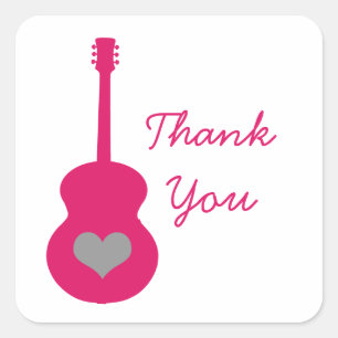 Stickers Merci de coeur de guitare rose/gris