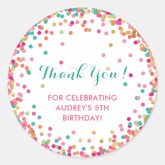 Stickers Merci de fête d'anniversaire de la fille (Devant)