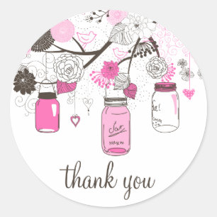 Stickers Merci en bocal rose chaud
