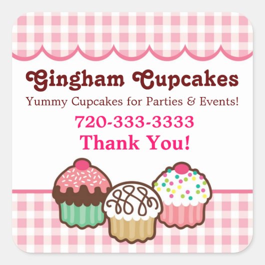 Stickers Merci En vichy Cupcakes (Devant)