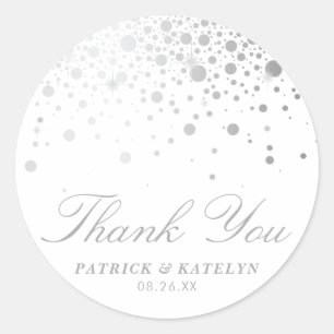 Stickers Merci Faux Silver Foil Confetti Dots