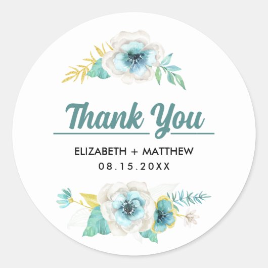 Stickers Merci Floral Mint Jaune Mariage (Devant)
