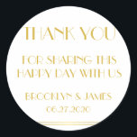 Stickers Merci Gold Great Gatsby Wedding<br><div class="desc">Merci or et blanc Great Gatsby autocollants de mariage avec texte personnalisable</div>