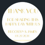 Stickers Merci Gold Great Gatsby Wedding<br><div class="desc">Merci or et blanc Great Gatsby autocollants de mariage avec texte personnalisable</div>