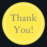 Stickers Merci jaune personnalisé & Favoriser les<br><div class="desc">Ajoutez la touche finale à vos faveurs et cadeaux ou enveloppes de cartes de remerciements avec ces autocollants ronds personnalisés. Ces autocollants personnalisés présentent du texte gris foncé sur un arrière - plan jaune vif avec une bordure blanche. Le texte par défaut est "Merci !", mais vous pouvez facilement customiser...</div>