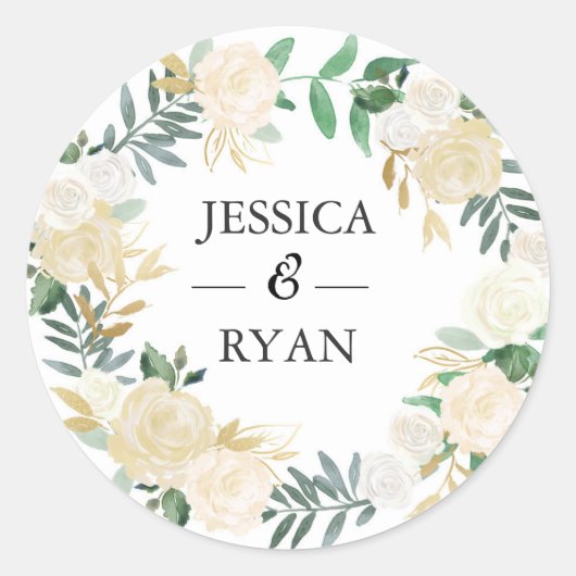 stickers Merci mariage | Fleurs blanches et or (Devant)