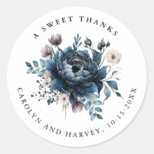 Stickers Merci Mariage Fleurs Bleues Élégants