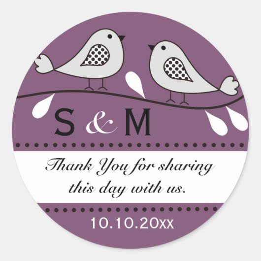 Stickers Merci Mariage Monogramme : violet (Devant)