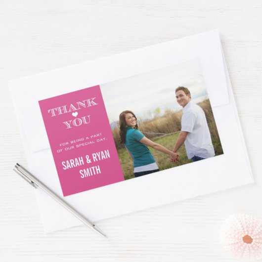 Stickers Merci Mariage rose coeur mignon (Enveloppe)