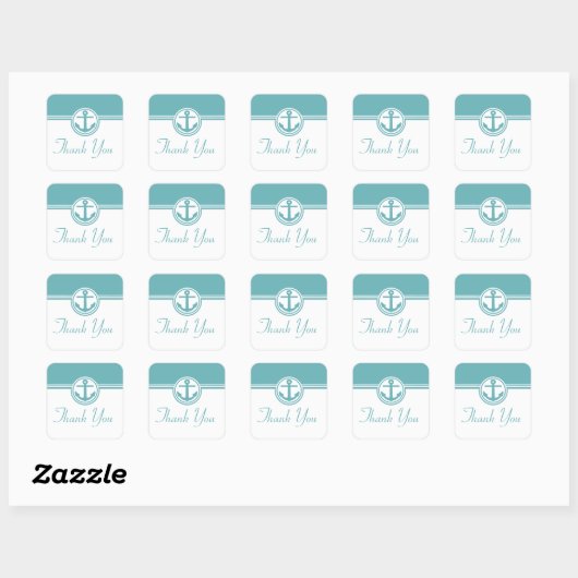Stickers Merci Nautique turquoise Ancre (Feuille)