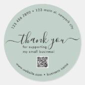 Stickers Merci personnalisé vert clair avec code Q (Devant)