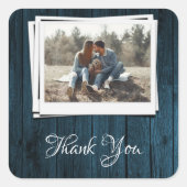 Stickers Merci photo en bois bleu (Devant)