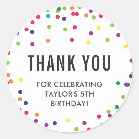 Stickers Merci Rainbow Birthday Party (Devant)