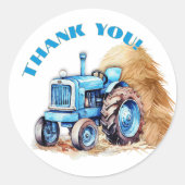 Stickers Merci rond du tracteur bleu anniversaire (Devant)