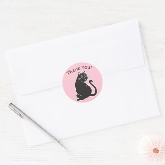 Stickers Merci rose Chat noir (Enveloppe)