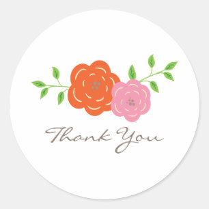 Stickers Merci rose orange en fleurs