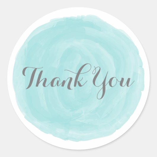 Stickers Merci turquoise en aquarelle ronde (Devant)