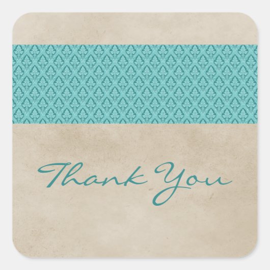 Stickers Merci turquoise Rustique Damask (Devant)