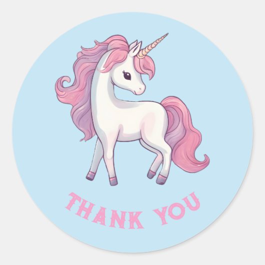 Stickers Merci Unicorne - Bleu rond (Devant)
