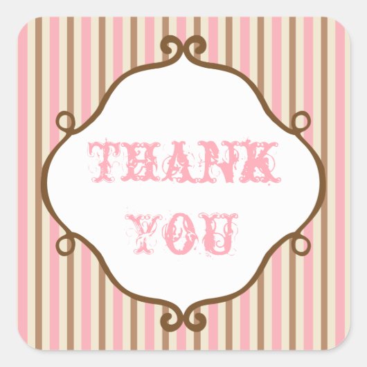 Stickers Merci vintage à rayures roses (Devant)