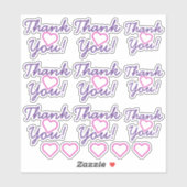 Stickers "Merci" violet, forme de coeur rose (Feuille)