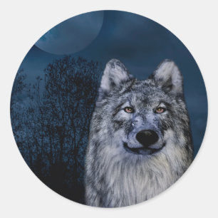 Stickers met een grijze en witte wolf
