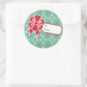 Stickers met een rode kerstboei-cadeau voor Label