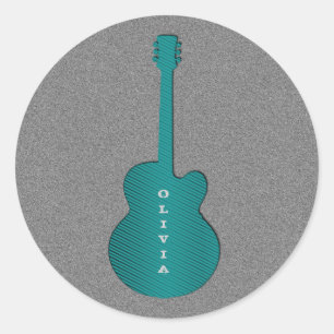 Stickers met gestreept gitaar Round, Turquoise