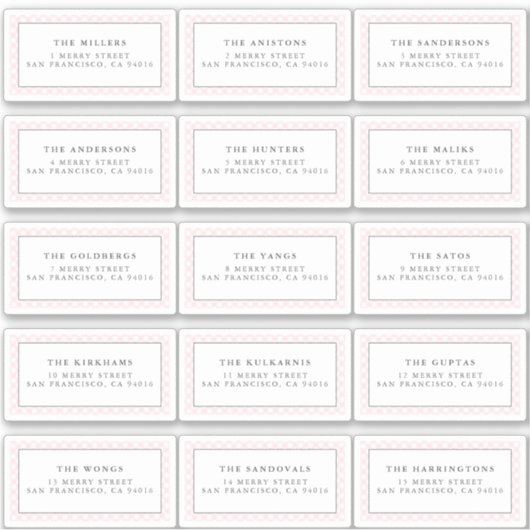 Stickers met het label Roze gingham-adres (Voorkant)