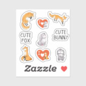 Stickers mignonne Fox mignonne Bunny Amour (Feuille)